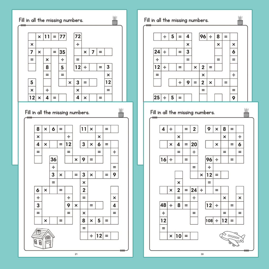 Maths Crossword Puzzles Worksheet Book | Addition Subtraction Multiplication Division | 20 Puzzles