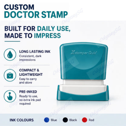 Custom Doctor Stamp Pre-Inked | Name Stamp for Clinic | 24x49mm Up to 6 Lines | Fast Customisation