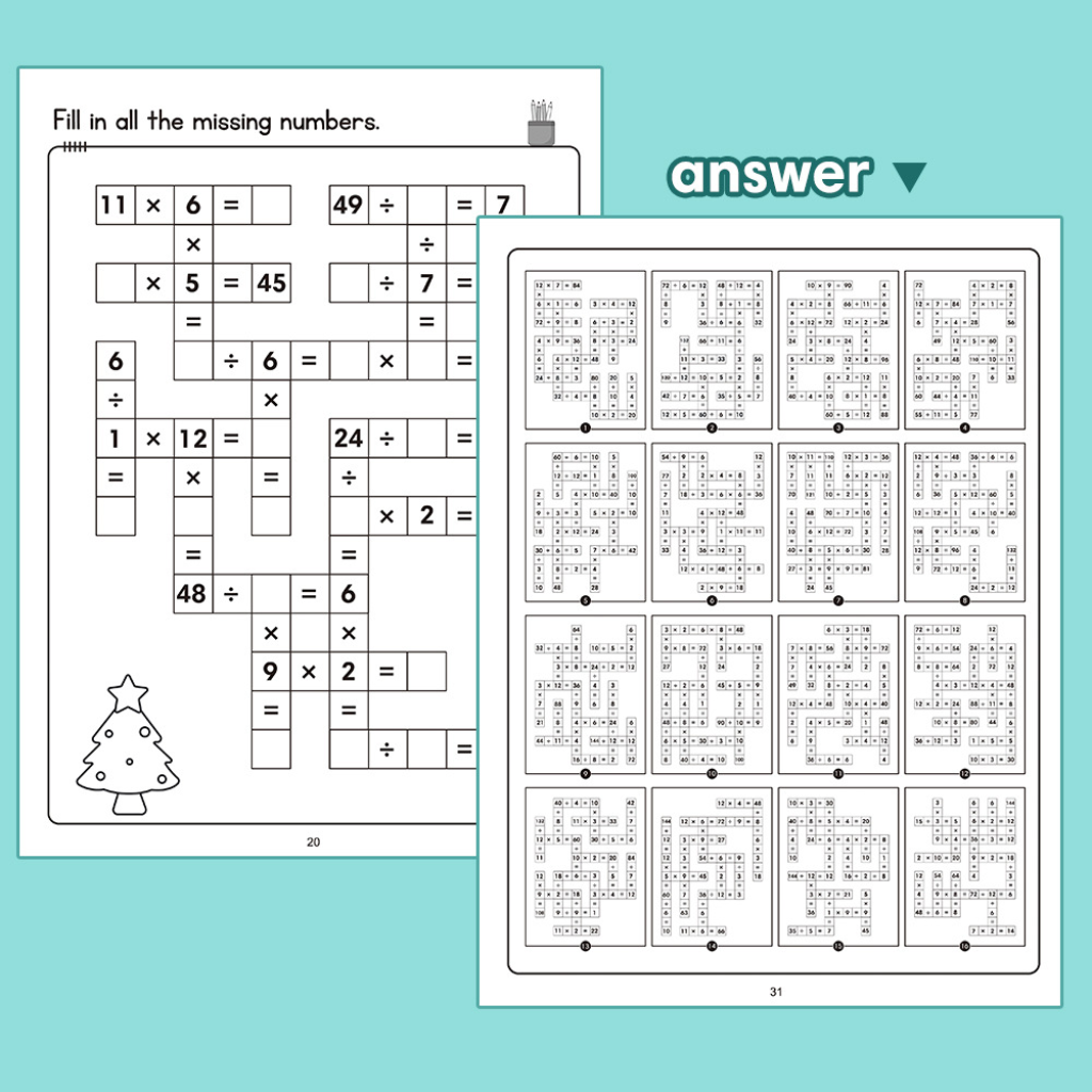Maths Crossword Puzzles Worksheet Book | Addition Subtraction Multiplication Division | 20 Puzzles