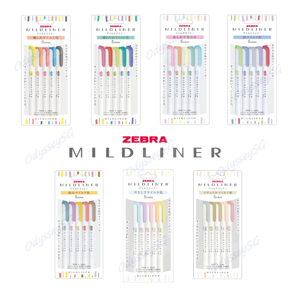 Zebra Mildliner - Dual tip Flourescent creative Highlighter Markers - 5 Color Pack - NON-TOXIC INK