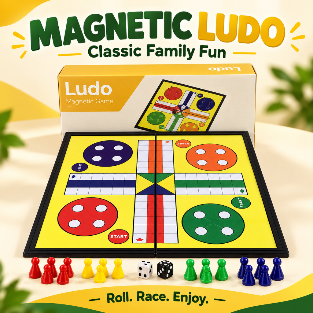 Magnetic Ludo Board Game Set | Foldable Travel Game for Kids & Adults | 2–4 Players | Ages 6+