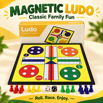 Magnetic Ludo Board Game Set | Foldable Travel Game for Kids & Adults | 2–4 Players | Ages 6+