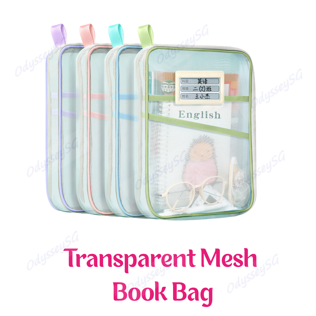 Student Transparent Mesh File Bag – L-Shaped Large Opening Folder, Subject Sorting & Stationery Organizer