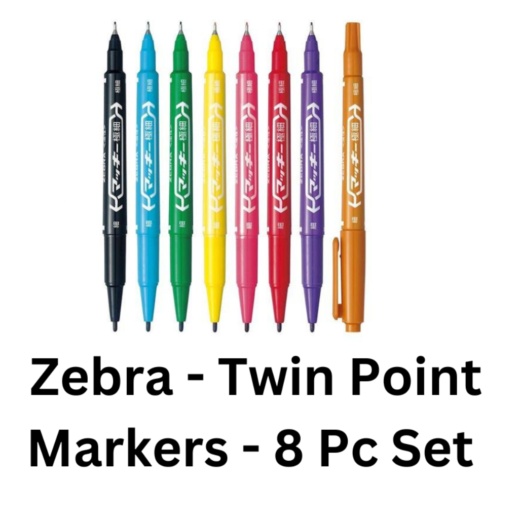 Zebra Extra Fine Twin Head Marker -Mckie Set of 8 / 12  Colours - Permanent Markers - Fine and Extra Fine