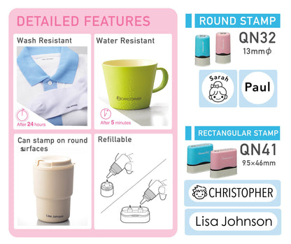 Round Name Stamp - Suitable for Fabric, Wood, Metal, Plastic and Paper