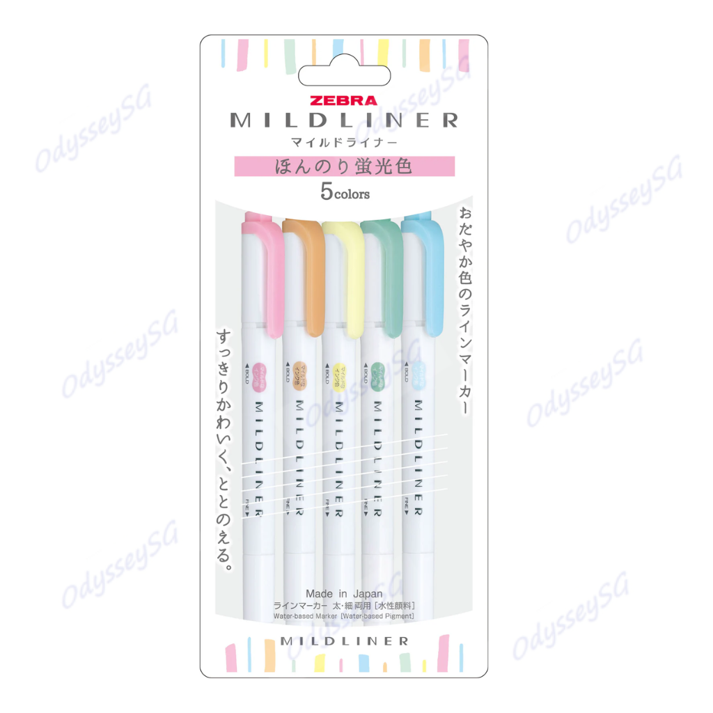 Zebra Mildliner - Dual tip Flourescent creative Highlighter Markers - 5 Color Pack - NON-TOXIC INK