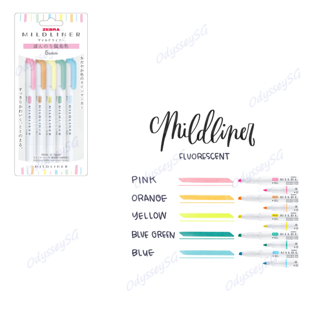 Zebra Mildliner - Dual tip Flourescent creative Highlighter Markers - 5 Color Pack - NON-TOXIC INK