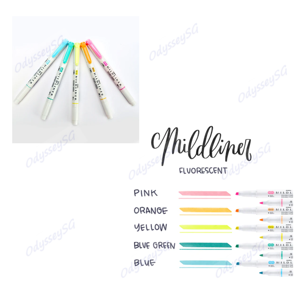 Zebra Mildliner - Dual tip Flourescent creative Highlighter Markers - 5 Color Pack - NON-TOXIC INK