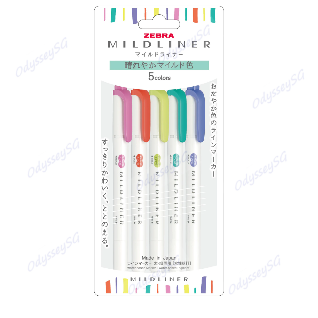 Zebra Mildliner - Dual tip Flourescent creative Highlighter Markers - 5 Color Pack - NON-TOXIC INK