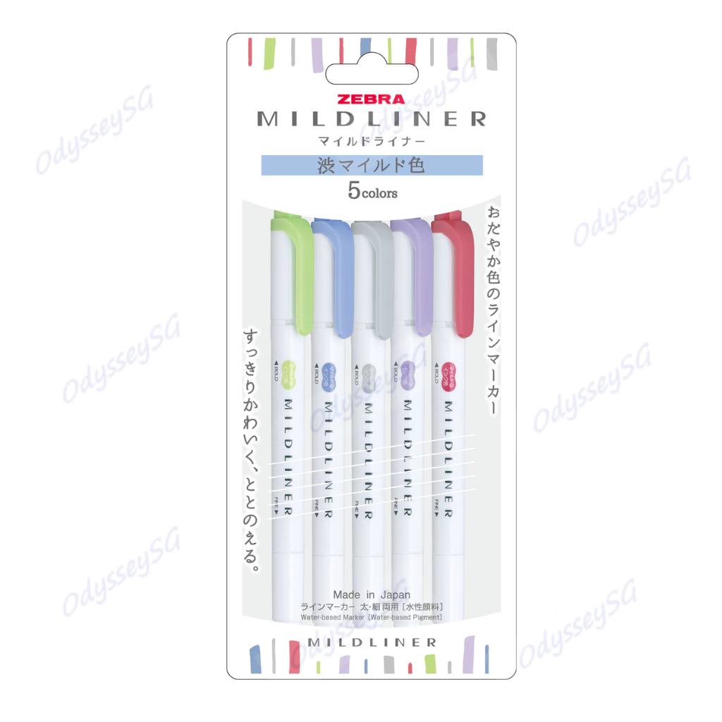 Zebra Mildliner - Dual tip Flourescent creative Highlighter Markers - 5 Color Pack - NON-TOXIC INK