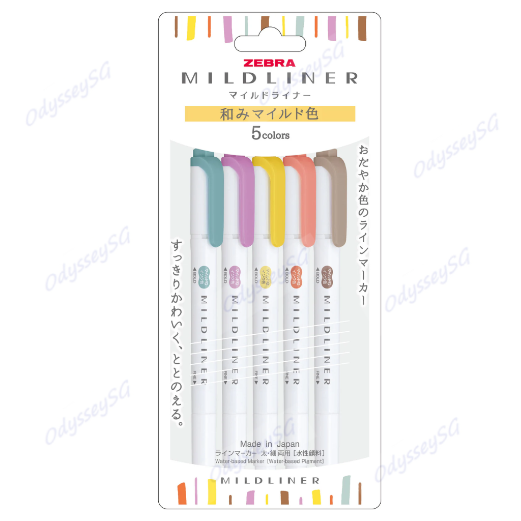 Zebra Mildliner - Dual tip Flourescent creative Highlighter Markers - 5 Color Pack - NON-TOXIC INK