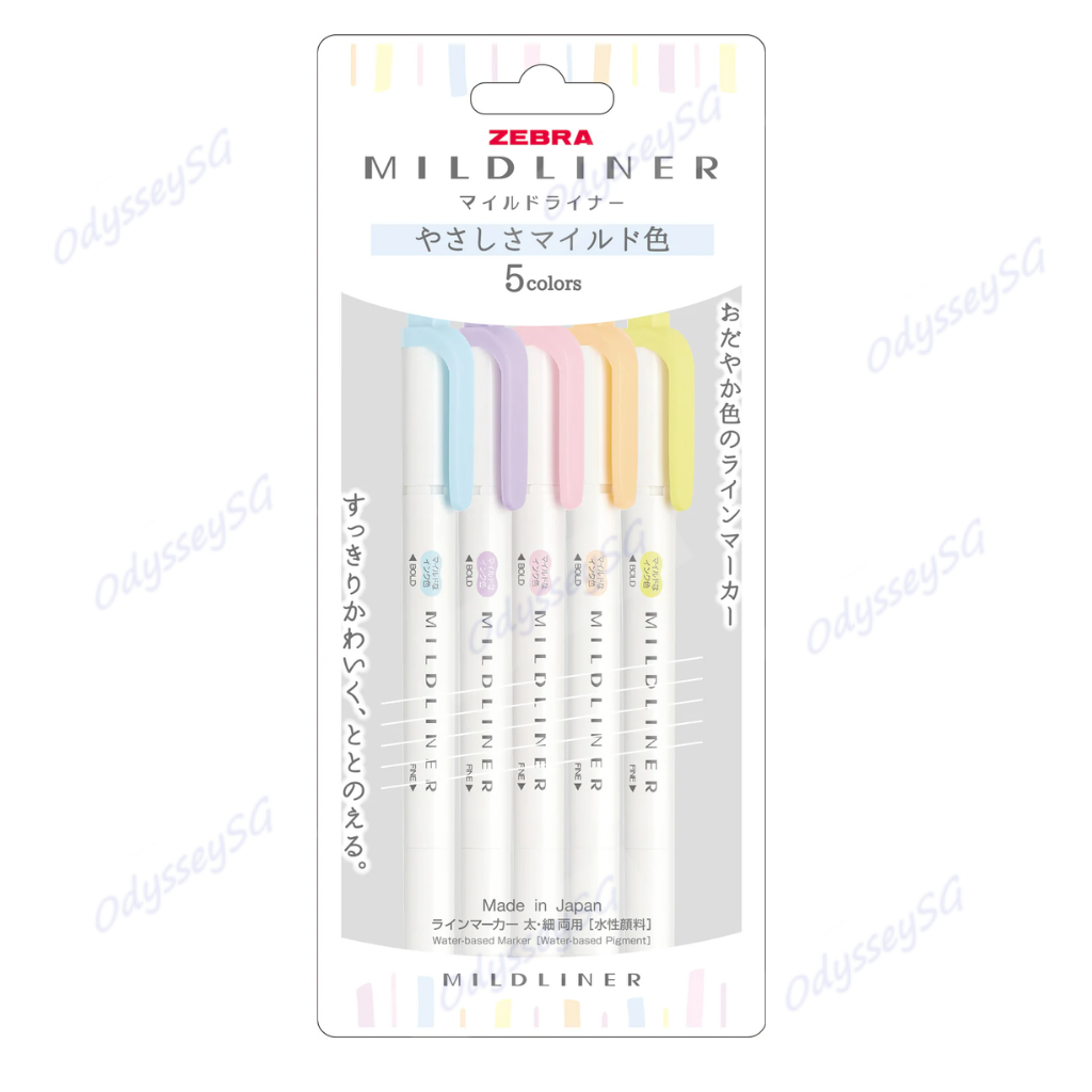 Zebra Mildliner - Dual tip Flourescent creative Highlighter Markers - 5 Color Pack - NON-TOXIC INK