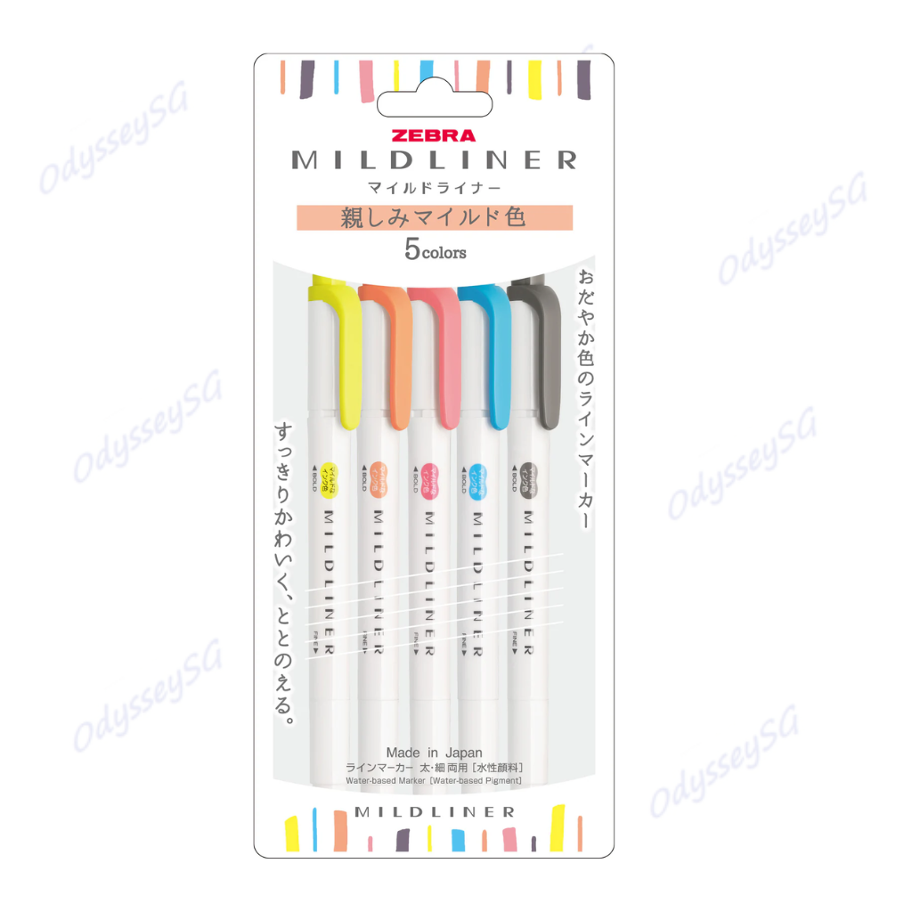 Zebra Mildliner - Dual tip Flourescent creative Highlighter Markers - 5 Color Pack - NON-TOXIC INK