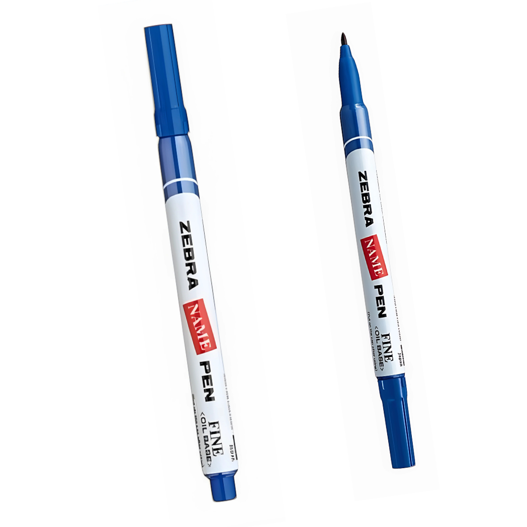 Zebra Permanent Name Pen - Waterproof - 1.2 mm Tip - Blue / Black Ink colours