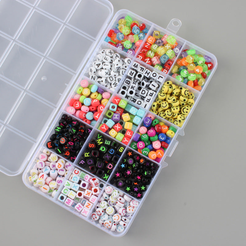 Alphabet Smiley  Beads (700+ Pcs approx) - Mixed Designs in a box - Free crystal String