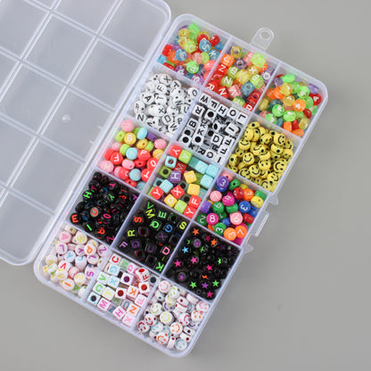Alphabet Smiley  Beads (700+ Pcs approx) - Mixed Designs in a box - Free crystal String