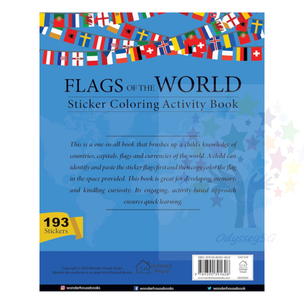Flags of the World - Sticker Coloring Children Activity Book  : Continent, Country, Capital, Language and Currency