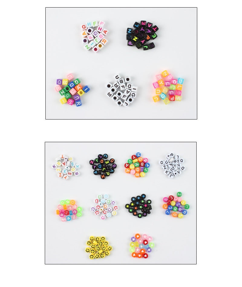 Alphabet Smiley  Beads (700+ Pcs approx) - Mixed Designs in a box - Free crystal String