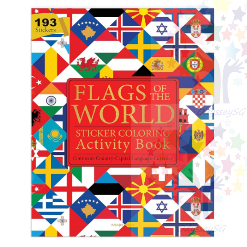 Flags of the World - Sticker Coloring Children Activity Book  : Continent, Country, Capital, Language and Currency