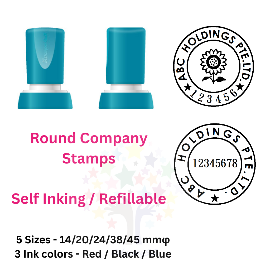 Round Company Logo Stamp / Company Chop - Self Inking / Refillable - Japanese Brand XStamper Quix
