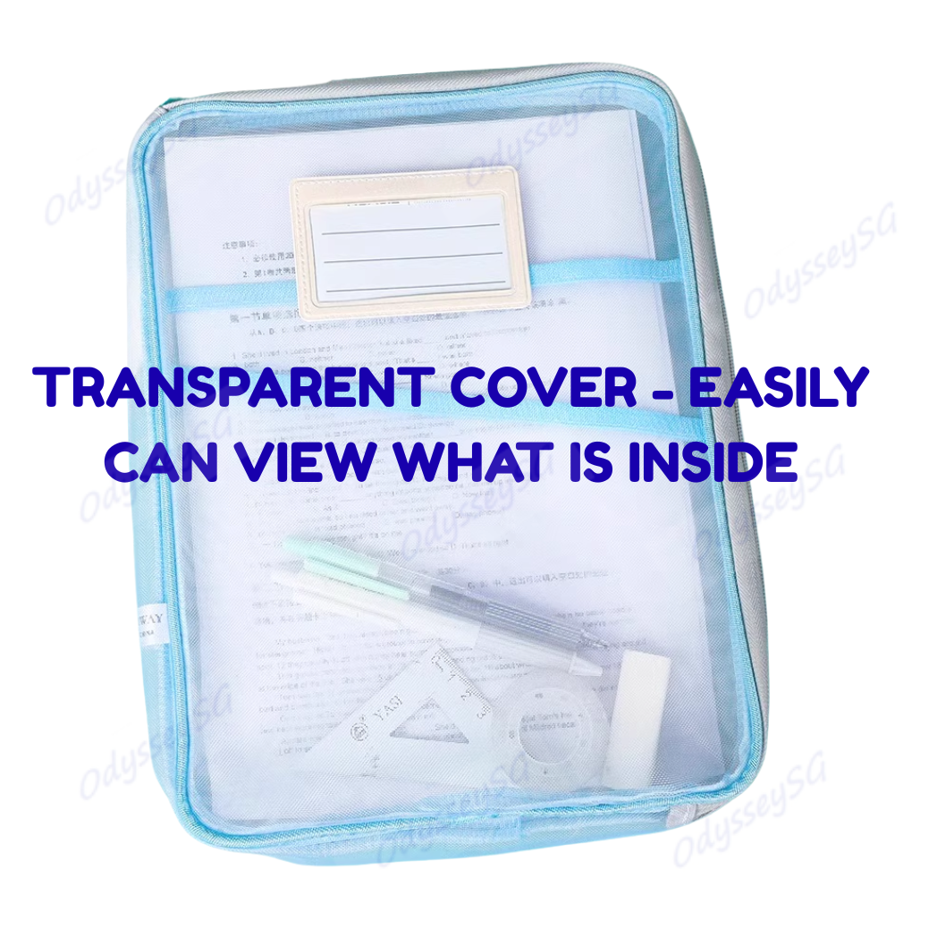 Student Transparent Mesh File Bag – L-Shaped Large Opening Folder, Subject Sorting & Stationery Organizer