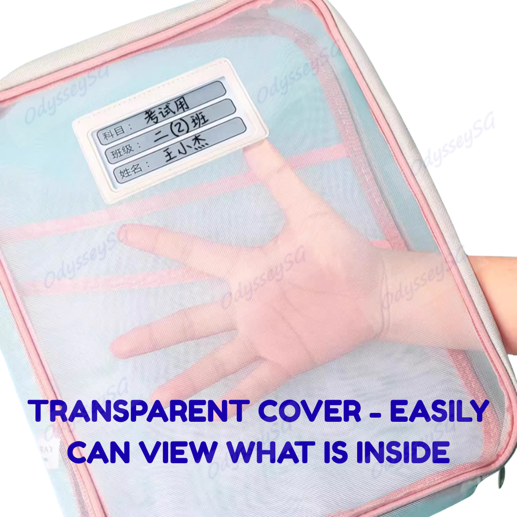 Student Transparent Mesh File Bag – L-Shaped Large Opening Folder, Subject Sorting & Stationery Organizer