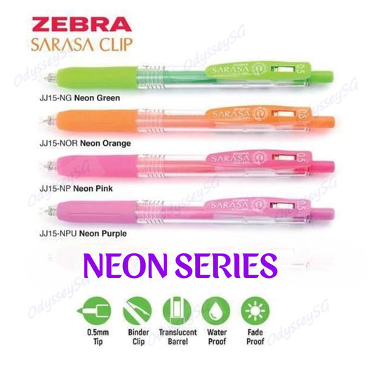 Zebra Sarasa Clip Neon Series - Roller ball pens - Neon Colors - Green / Pink / Orange /Purple pen - 0.5mm