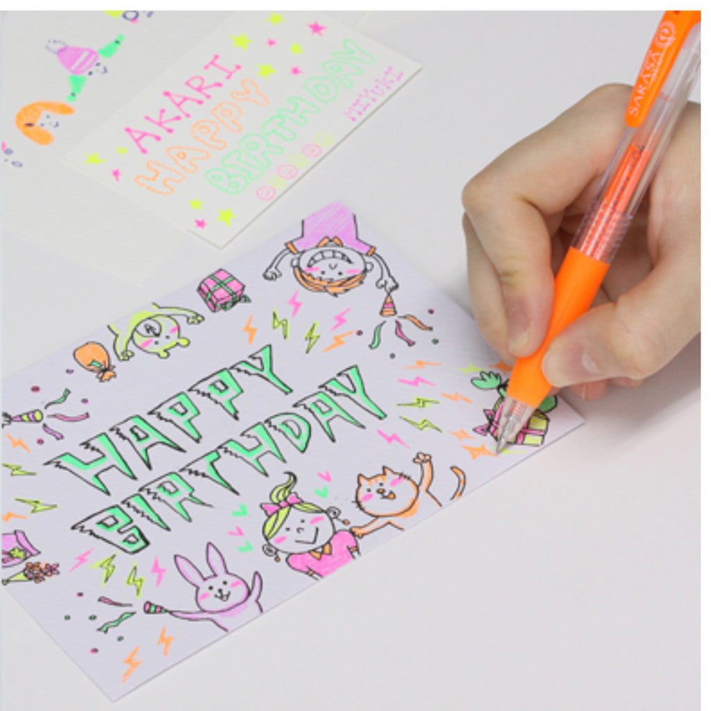 Zebra Sarasa Clip Neon Series - Roller ball pens - Neon Colors - Green / Pink / Orange /Purple pen - 0.5mm