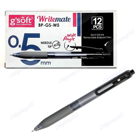 G’Soft BP-WS-W5 Black Ballpoint Pen 0.5mm – Smooth Writing Fine Tip Pen for School & Office