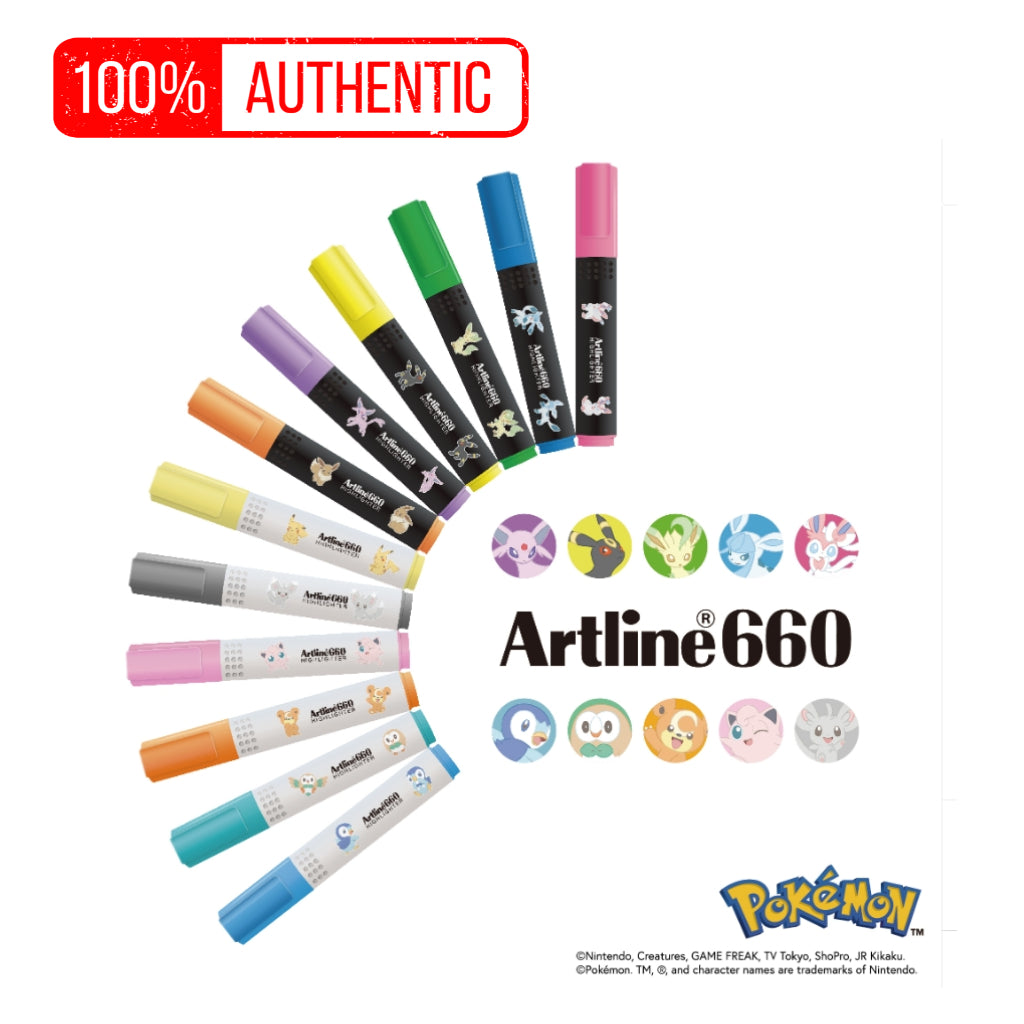 Artline POKEMON Highlighter Markers - LIMITED EDITION - Pastel / Flourescent Colors - Pikachu