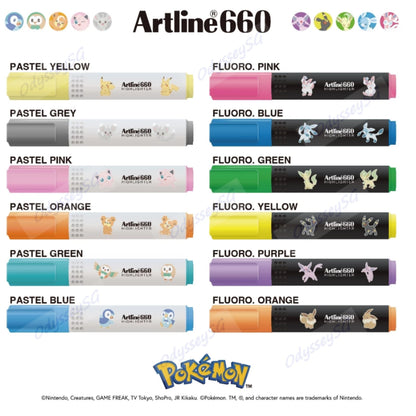 Artline POKEMON Highlighter Markers - LIMITED EDITION - Pastel / Flourescent Colors - Pikachu