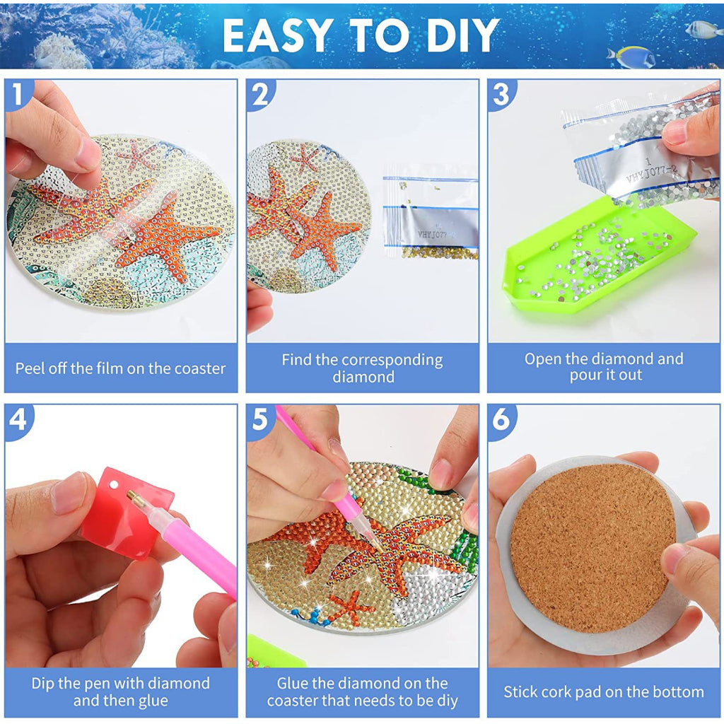 DIY Kids Art and craft activity Kit 5D Diamond painting Coasters w Free Holder - Set of 8 DIY   coasters - Birds design