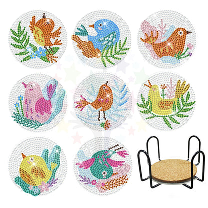 DIY Kids Art and craft activity Kit 5D Diamond painting Coasters w Free Holder - Set of 8 DIY   coasters - Birds design