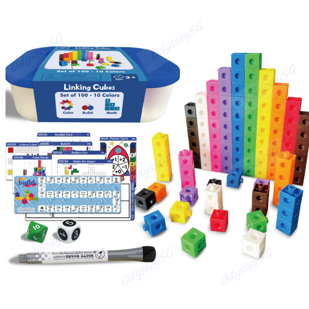 Linking Math Cubes 100 pcs Set with Activity Cards – Early Math Toy Learning & Building Blocks for Kids