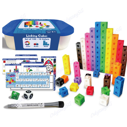 Linking Math Cubes 100 pcs Set with Activity Cards – Early Math Toy Learning & Building Blocks for Kids