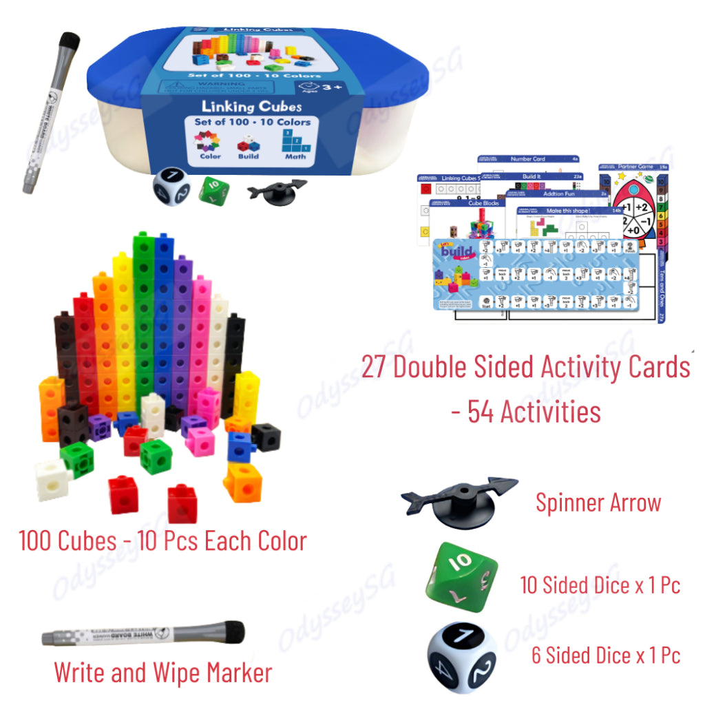Linking Math Cubes 100 pcs Set with Activity Cards – Early Math Toy Learning & Building Blocks for Kids