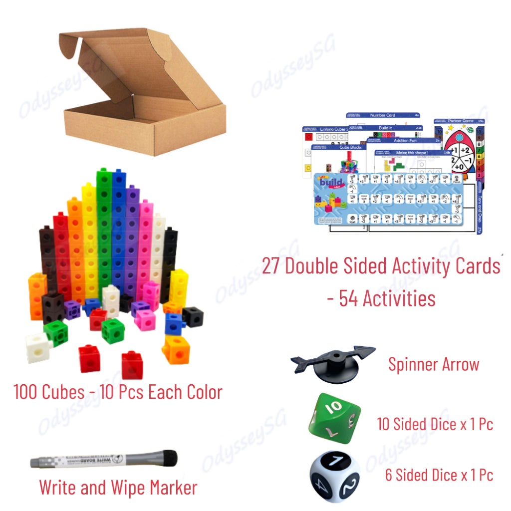 Linking Math Cubes 100 pcs Set with Activity Cards – Early Math Toy Learning & Building Blocks for Kids