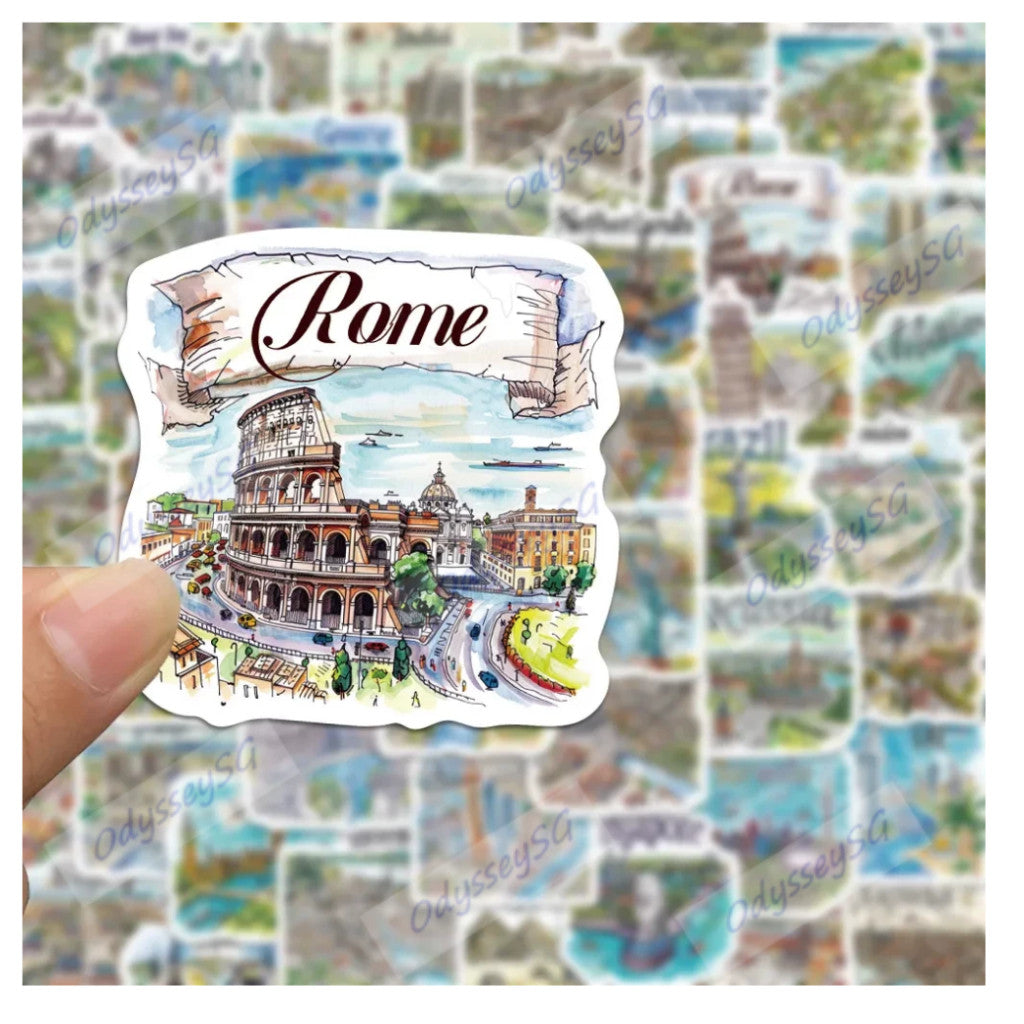 50pcs Hand Drawn Travel Map Stickers Waterproof World Scrapbook Journal Laptop Phone Case Stickers