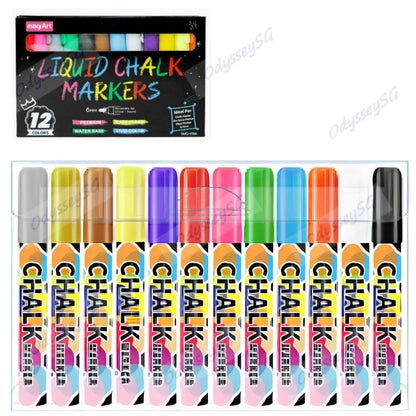 12 PC Chalk Board Marker pens - Non-Toxic/Erasable - PREMIUM Water based ink - 6mm Reversible Tip