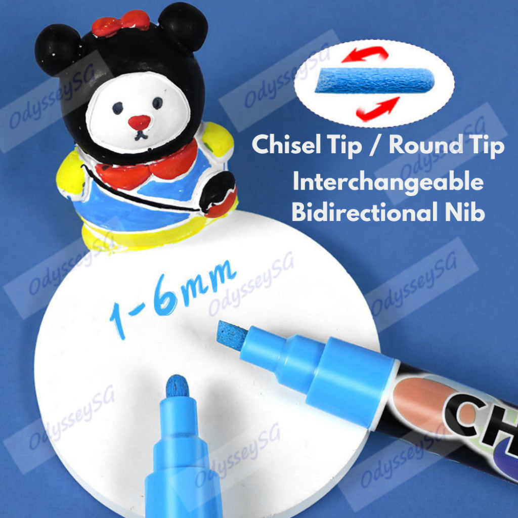 12 PC Chalk Board Marker pens - Non-Toxic/Erasable - PREMIUM Water based ink - 6mm Reversible Tip