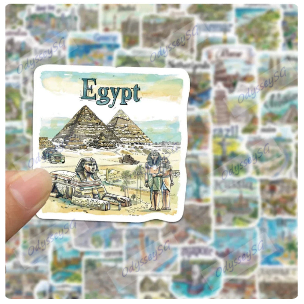 50pcs Hand Drawn Travel Map Stickers Waterproof World Scrapbook Journal Laptop Phone Case Stickers