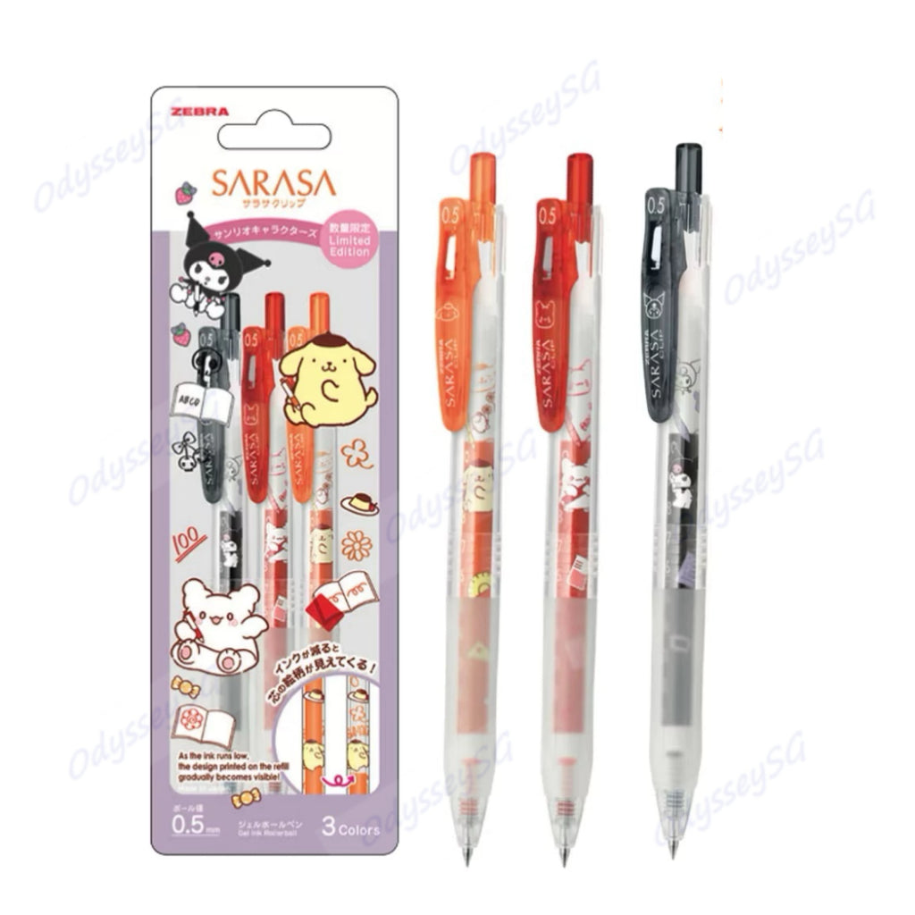 Zebra Sanrio Kuromi Limited Edition Sarasa Clip 3 Pack Pen Set - Hello Kitty