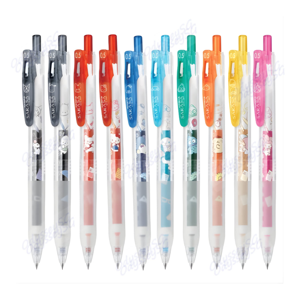 Zebra Sanrio Sarasa Clip Rollerball Gel Pen – 0.5mm Cute Kawaii Pen – Kuromi / Hello Kitty