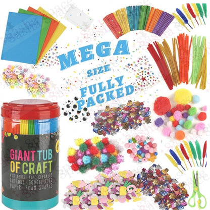 Giant Tub Of Craft - 1200 Pcs Craft Materials - Preschool Kindergarten Craft - Pimpom Foam Sheets