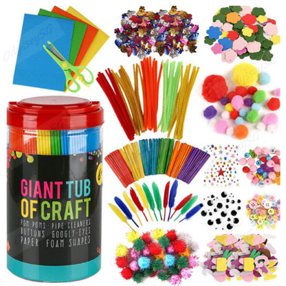 Giant Tub Of Craft - 1200 Pcs Craft Materials - Preschool Kindergarten Craft - Pimpom Foam Sheets