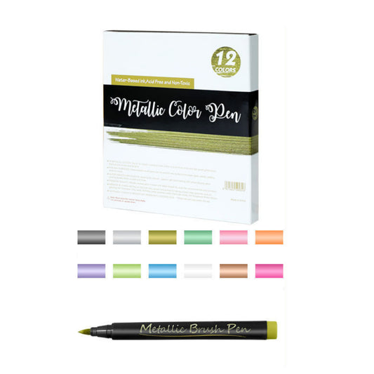 Premium 12 Colour Metallic Marker Pen Set – Smooth Soft Tip 1-5mm for Creative Art, Crafts & DIY Projects