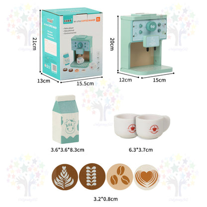 Wooden Kitchen Pretend Play Toy Set - Montessori Play Tea Set Microwave Coffee Breakfast Set