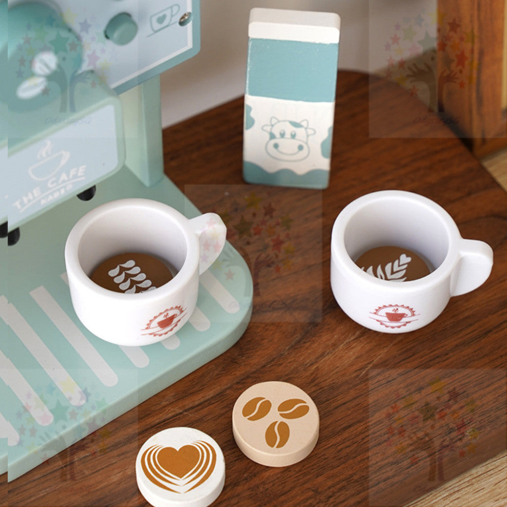 Wooden Kitchen Pretend Play Toy Set - Montessori Play Tea Set Microwave Coffee Breakfast Set