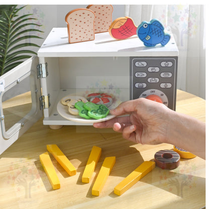 Wooden Kitchen Pretend Play Toy Set - Montessori Play Tea Set Microwave Coffee Breakfast Set