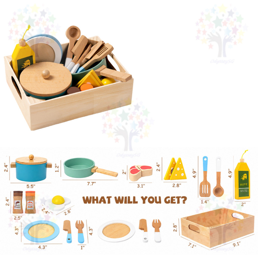 Wooden Kitchen Pretend Play Toy Set - Montessori Play Tea Set Microwave Coffee Breakfast Set